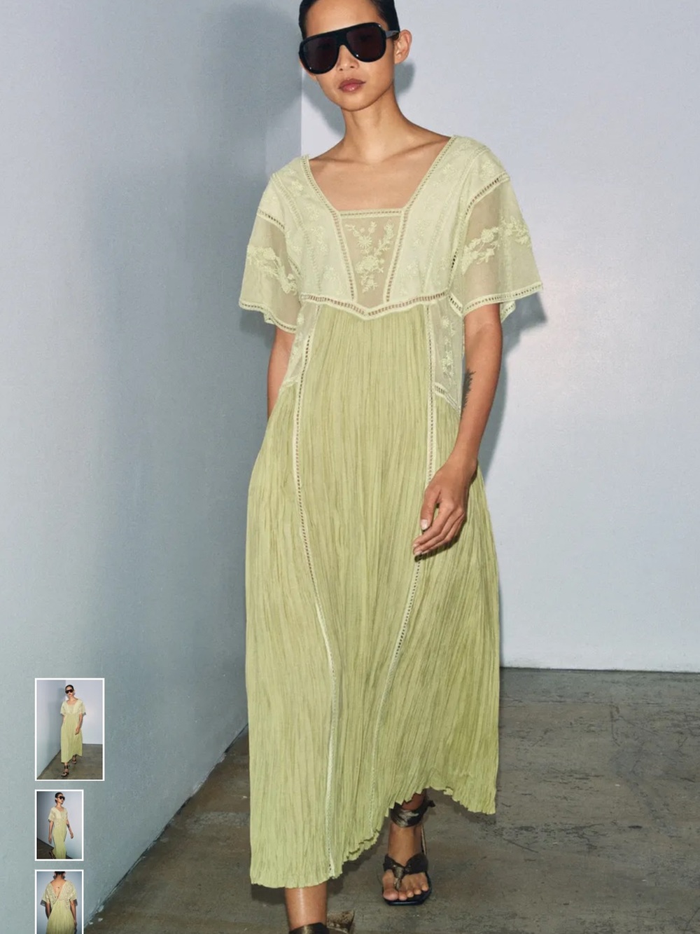 Zara pistachio Green Embroidered Maxi Dress